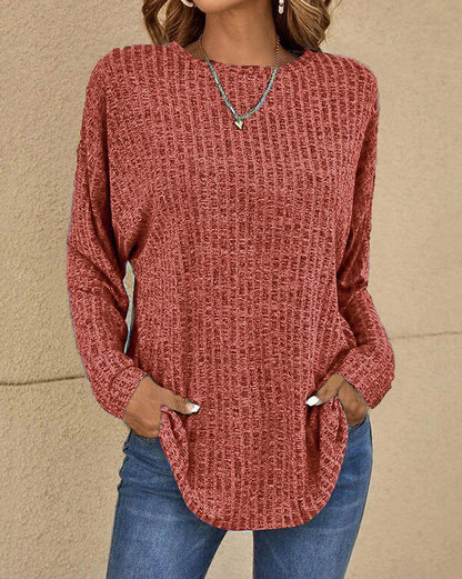 Ribbed Knit Crewneck Long Sleeve Sweater