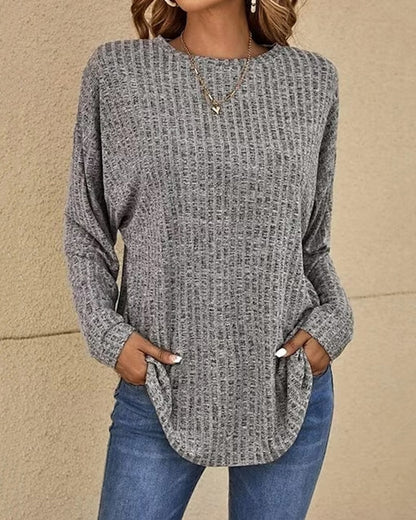Ribbed Knit Crewneck Long Sleeve Sweater