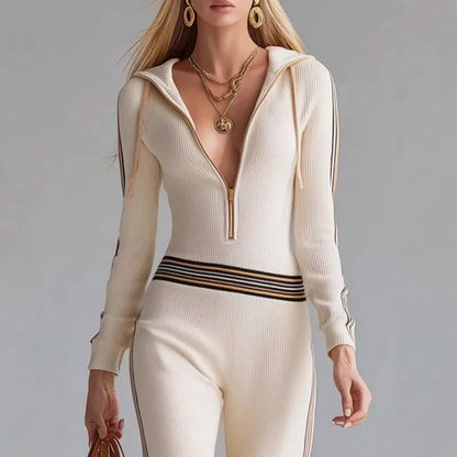 Ribbed Knit Half Zip Jumpsuit