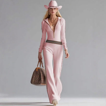 Ribbed Knit Half Zip Jumpsuit