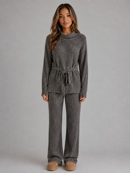 Ribbed Knit Tie Waist Two Piece Set