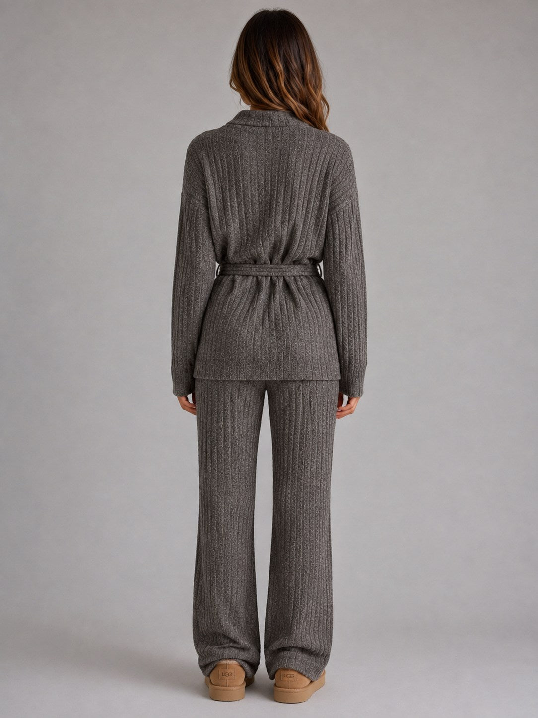 Ribbed Knit Tie Waist Two Piece Set