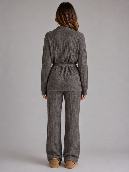 Ribbed Knit Tie Waist Two Piece Set
