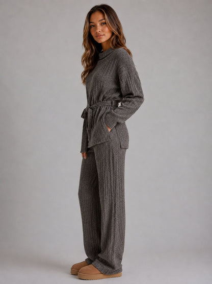 Ribbed Knit Tie Waist Two Piece Set