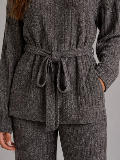 Ribbed Knit Tie Waist Two Piece Set