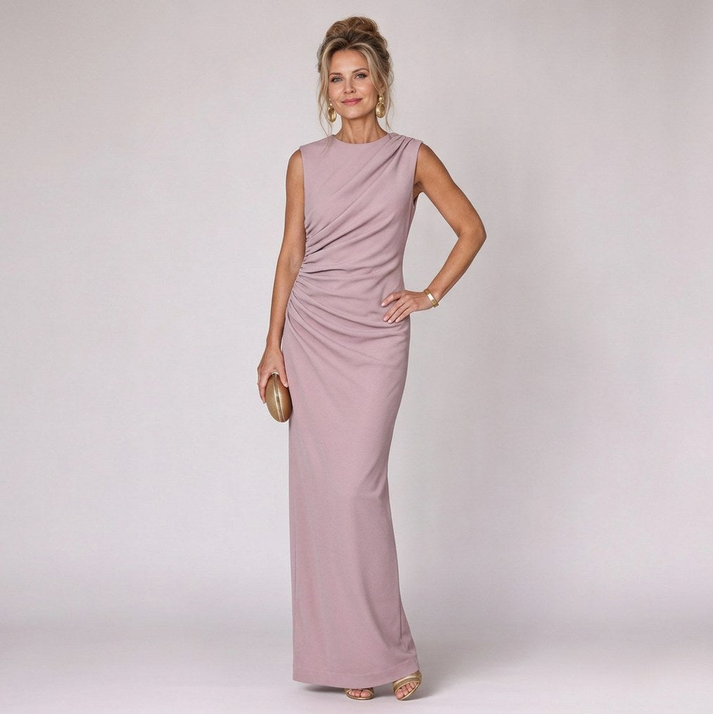 Ruched Draped Sleeveless Maxi Dress