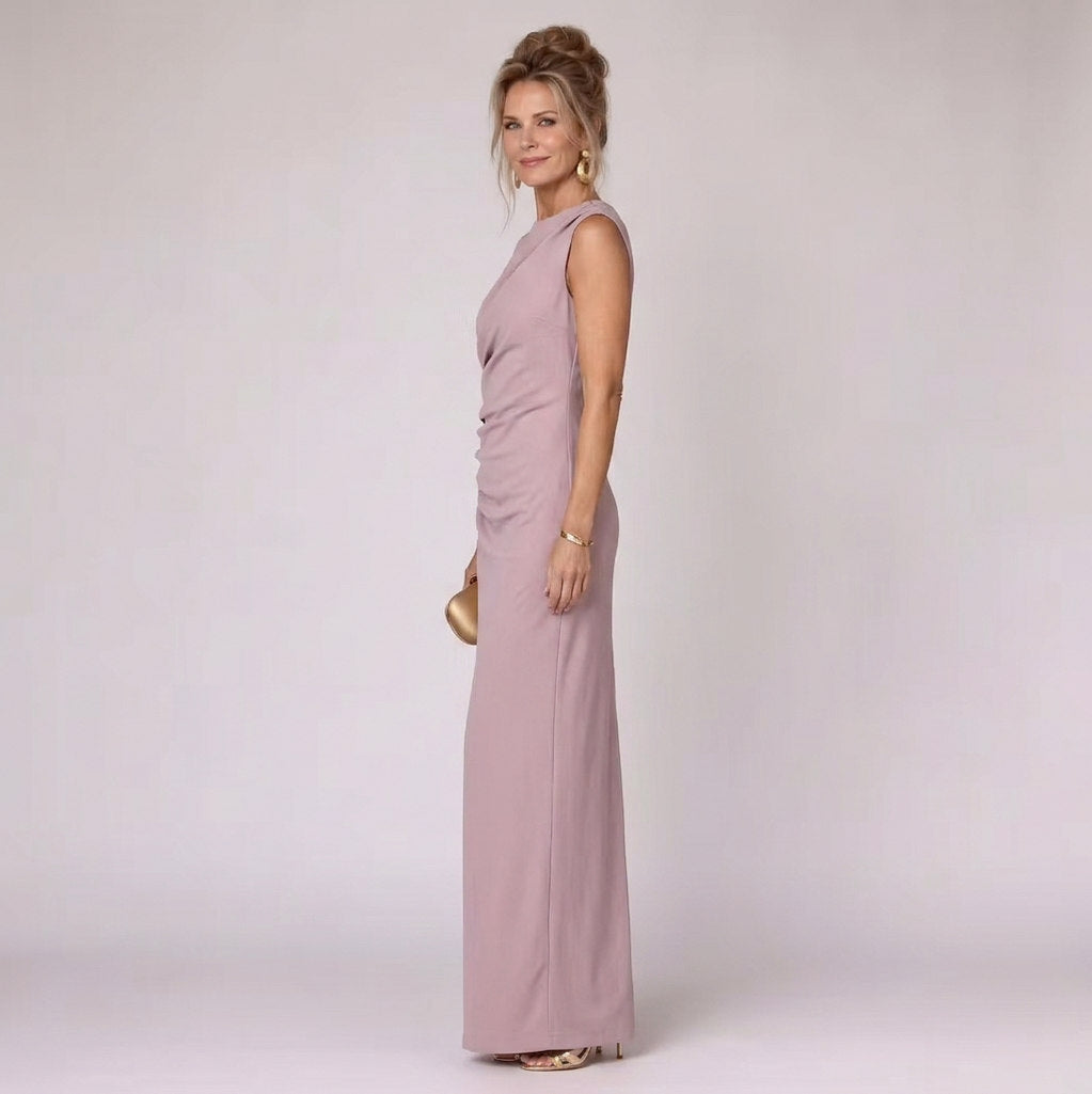 Ruched Draped Sleeveless Maxi Dress