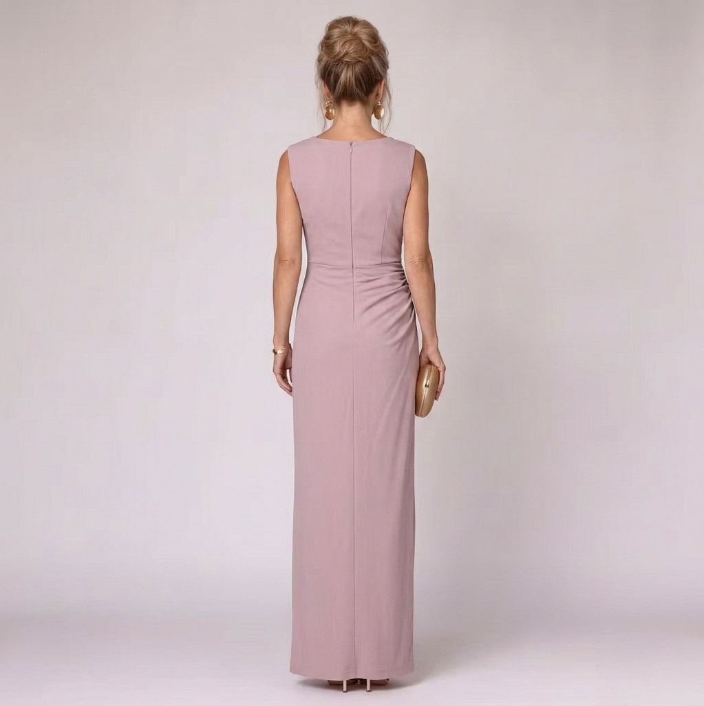 Ruched Draped Sleeveless Maxi Dress