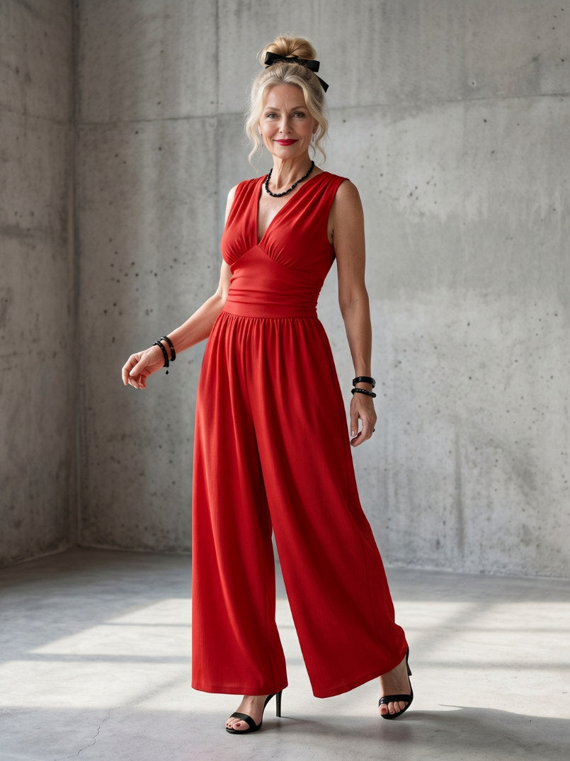 Ruched Waist Wide Leg Jumpsuit