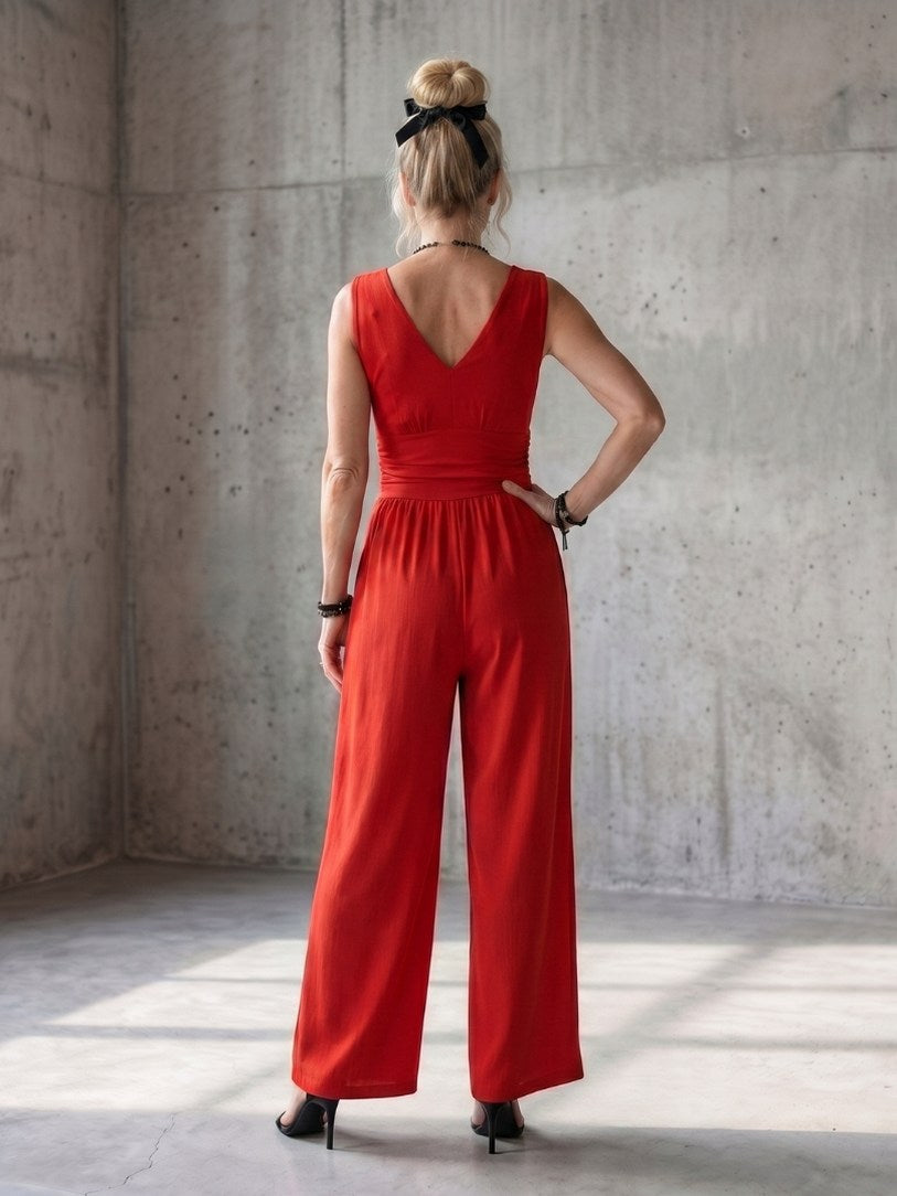 Ruched Waist Wide Leg Jumpsuit