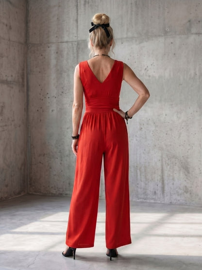 Ruched Waist Wide Leg Jumpsuit