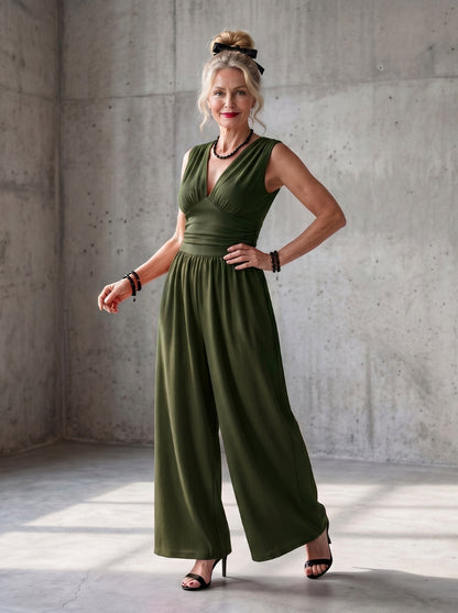Ruched Waist Wide Leg Jumpsuit