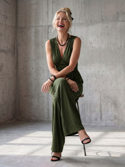 Ruched Waist Wide Leg Jumpsuit