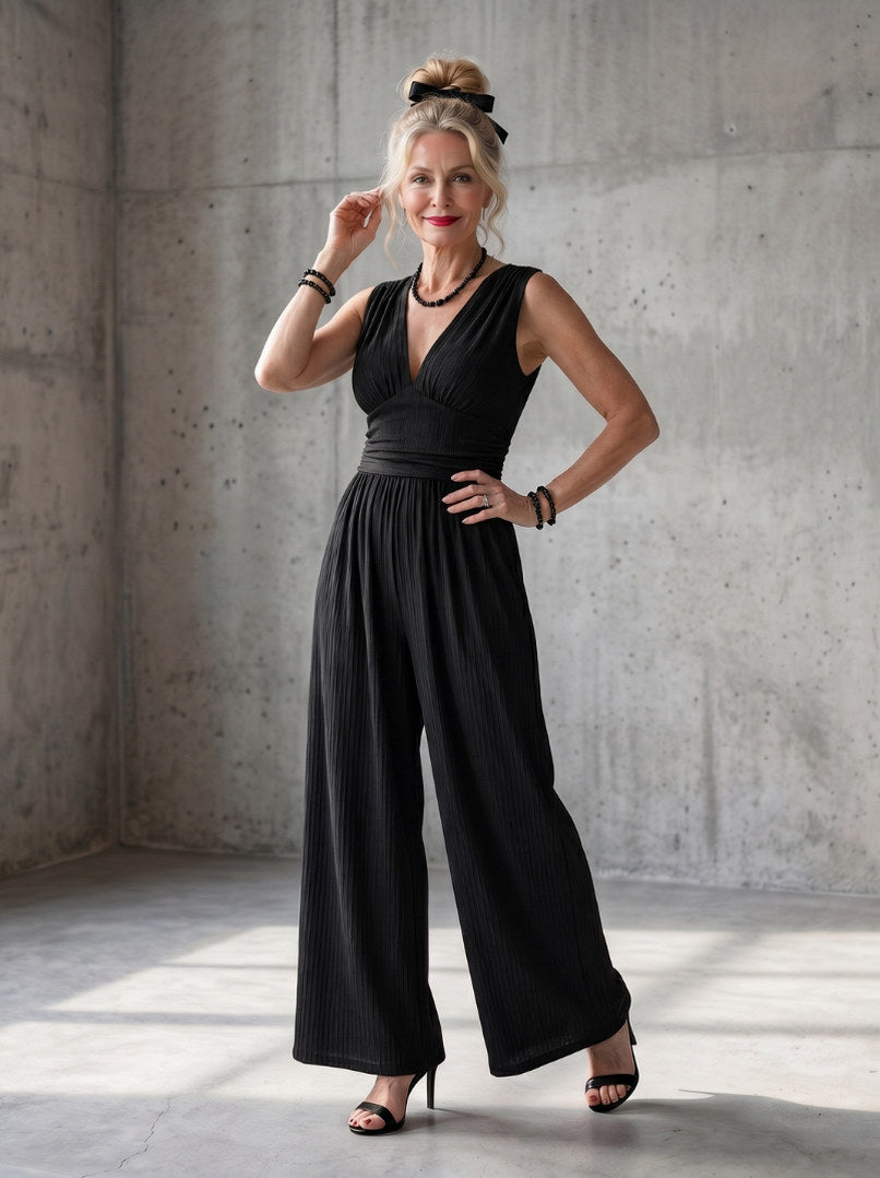 Ruched Waist Wide Leg Jumpsuit