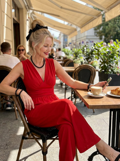 Ruched Waist Wide Leg Jumpsuit