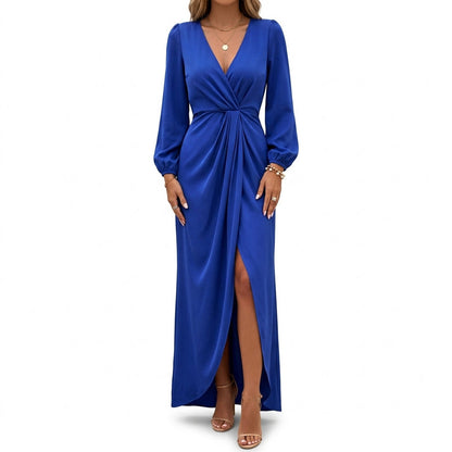 Satin Draped High Slit Maxi