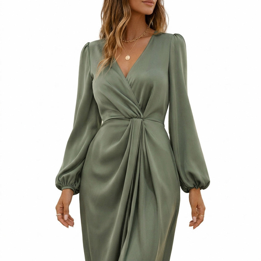 Satin Draped High Slit Maxi