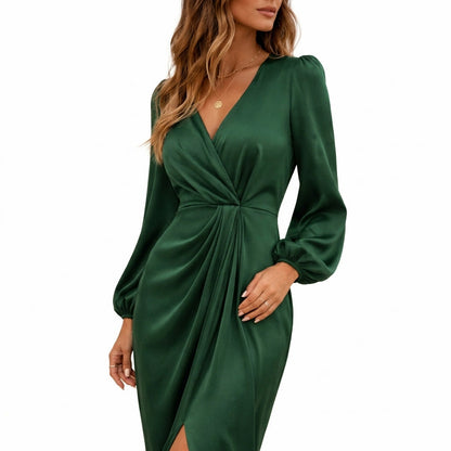 Satin Draped High Slit Maxi