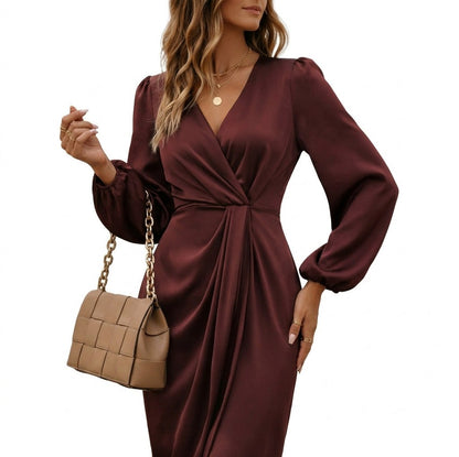 Satin Draped High Slit Maxi