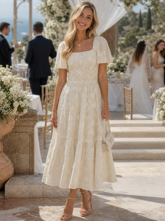 Square Neck Tiered Midi Dress