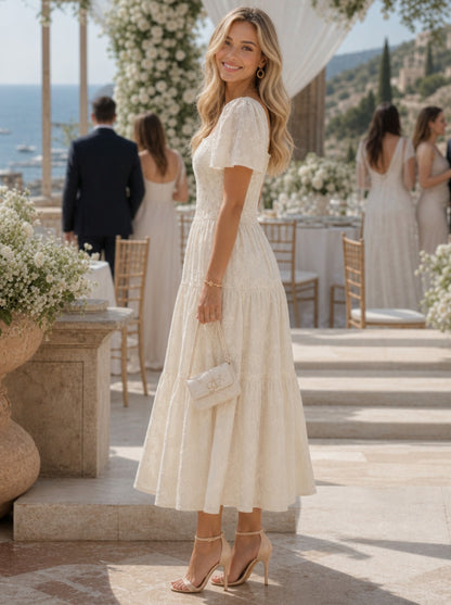 Square Neck Tiered Midi Dress
