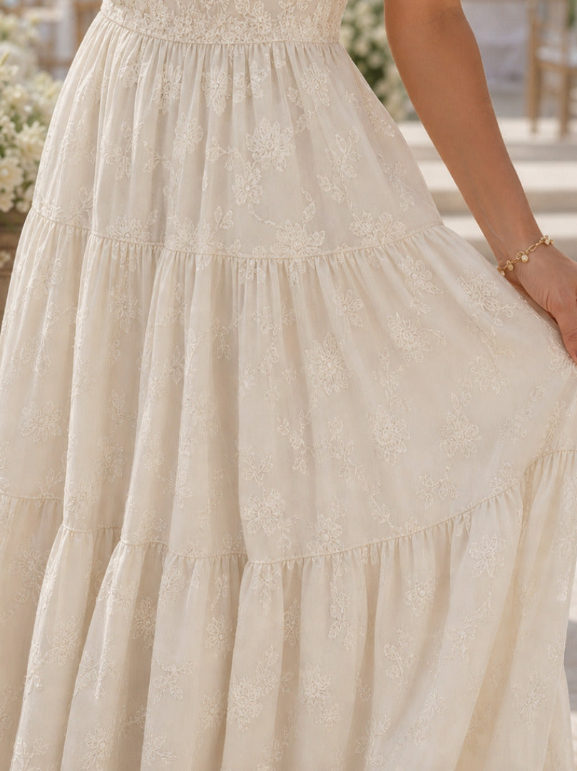 Square Neck Tiered Midi Dress