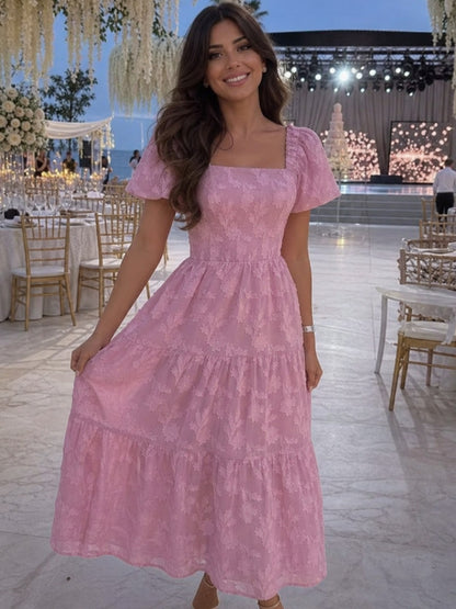 Square Neck Tiered Midi Dress
