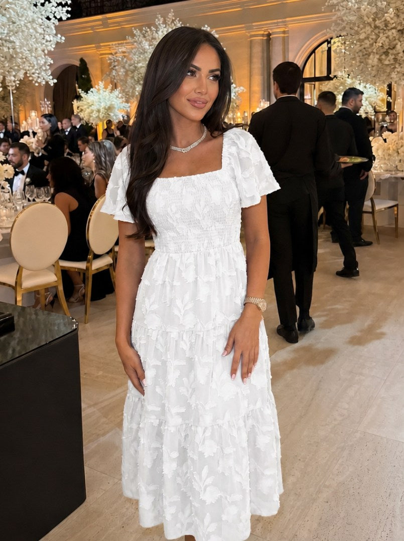 Square Neck Tiered Midi Dress