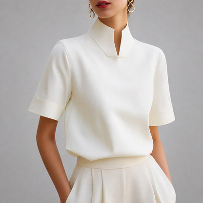 Stand Collar Short Sleeve Blouse