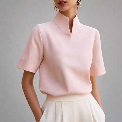 Stand Collar Short Sleeve Blouse