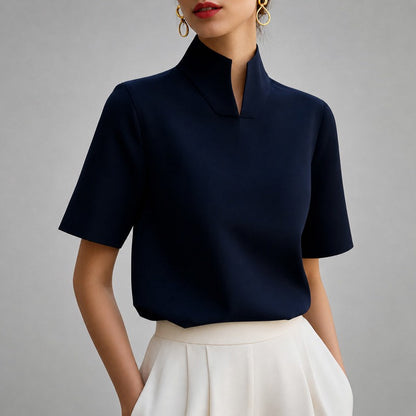 Stand Collar Short Sleeve Blouse