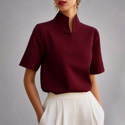 Stand Collar Short Sleeve Blouse