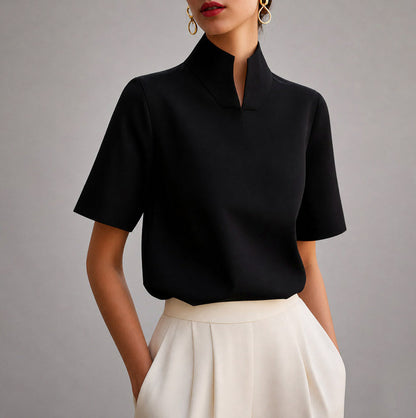 Stand Collar Short Sleeve Blouse
