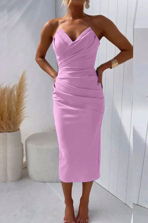 Strapless Ruched Midi Dress