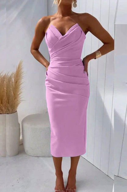 Strapless Ruched Midi Dress