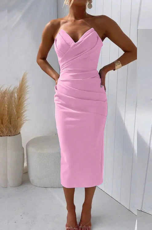 Strapless Ruched Midi Dress