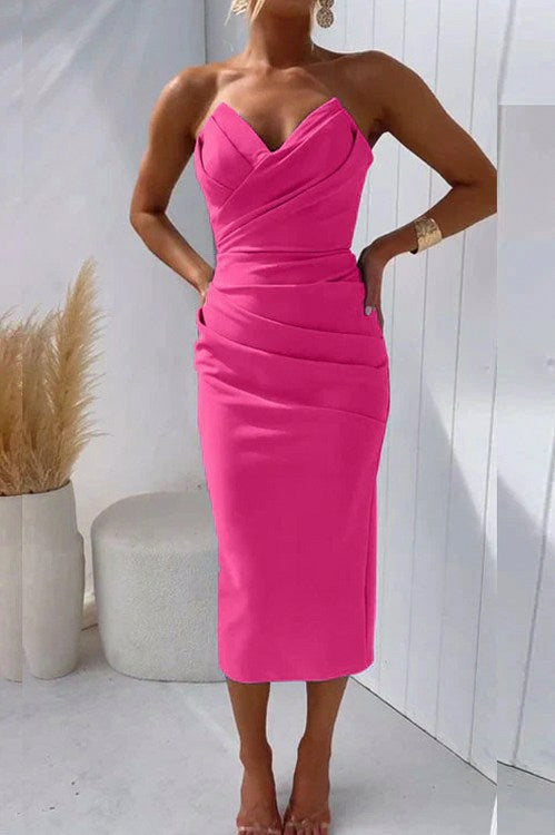 Strapless Ruched Midi Dress