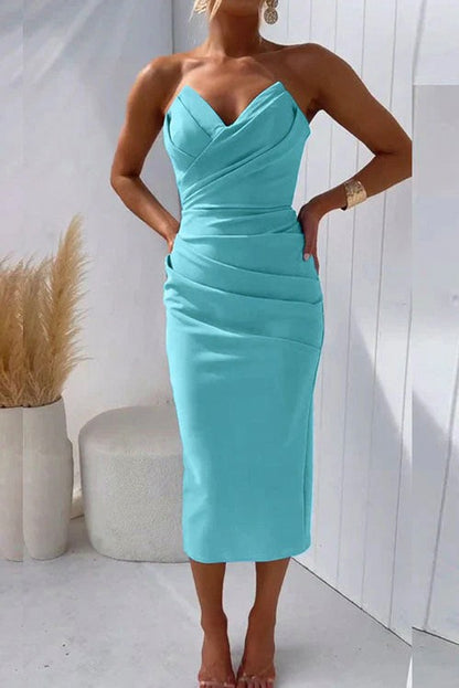 Strapless Ruched Midi Dress