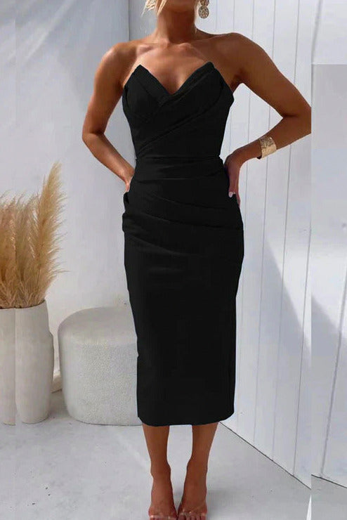 Strapless Ruched Midi Dress