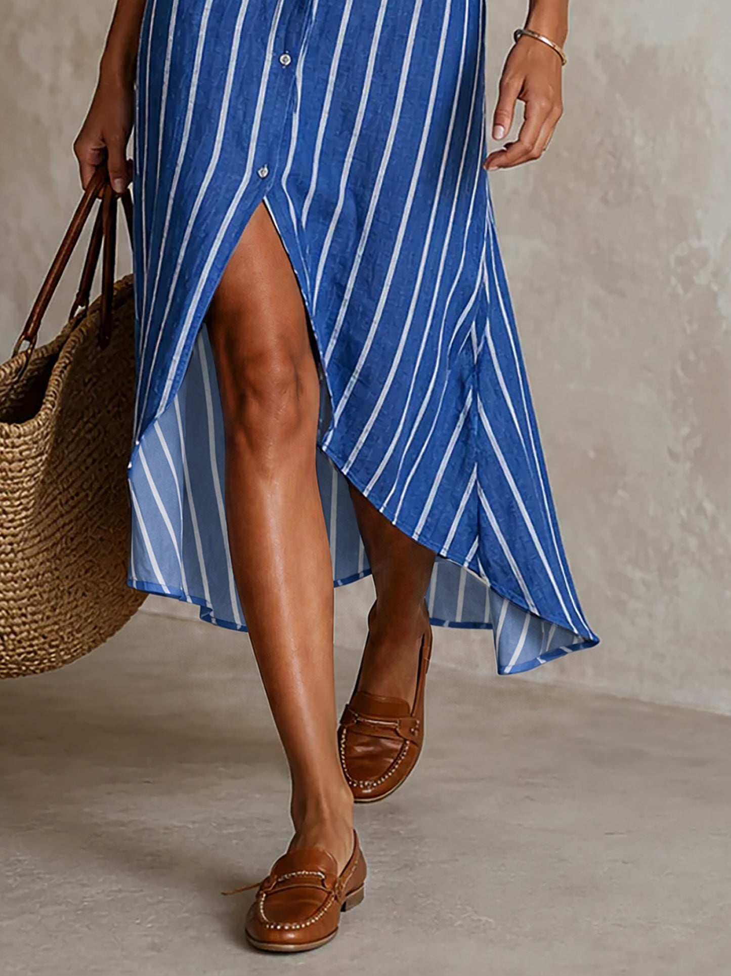 Striped Button Front Shirt Dress