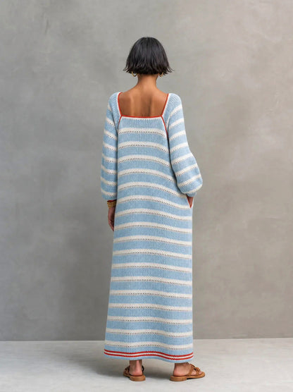 Striped Knit Square Neck Maxi Dress