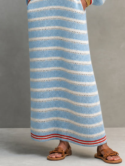 Striped Knit Square Neck Maxi Dress