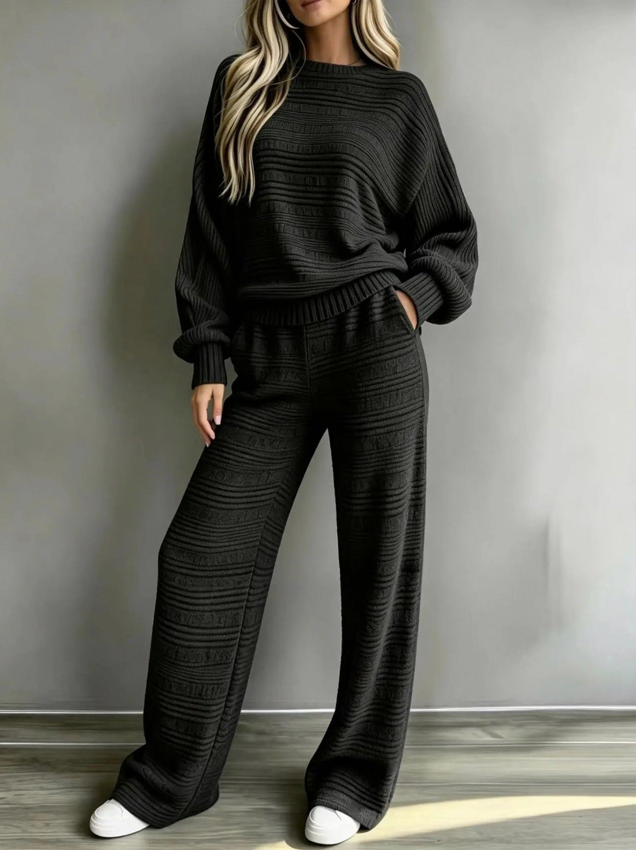 Striped Knit Wide Leg Matching Set