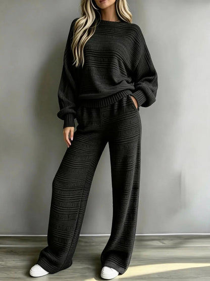 Striped Knit Wide Leg Matching Set