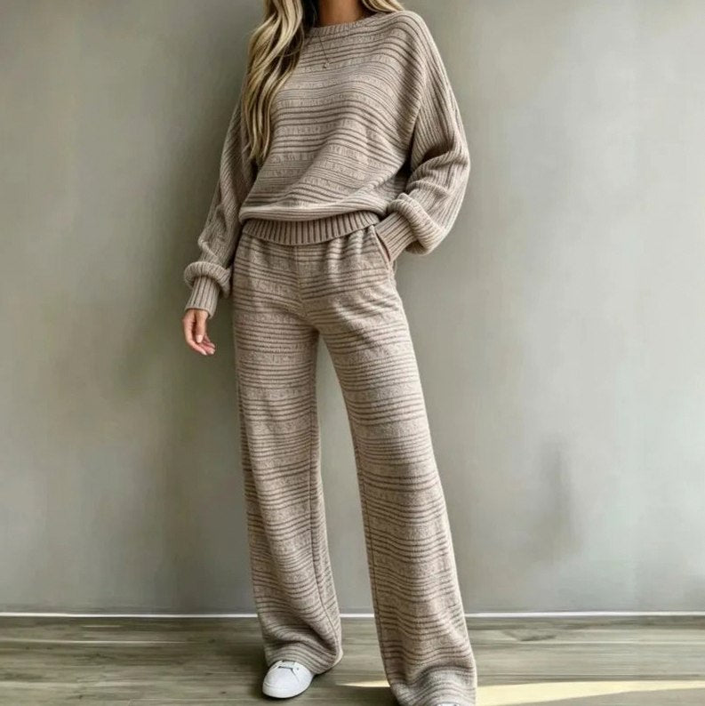 Striped Knit Wide Leg Matching Set