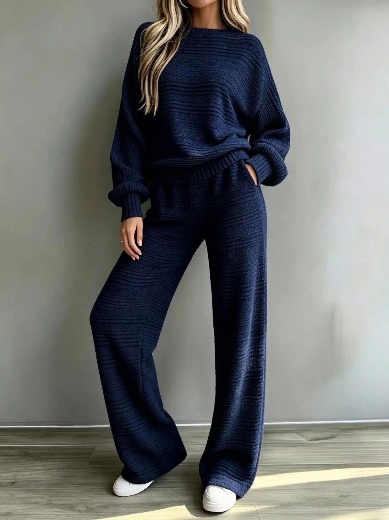 Striped Knit Wide Leg Matching Set