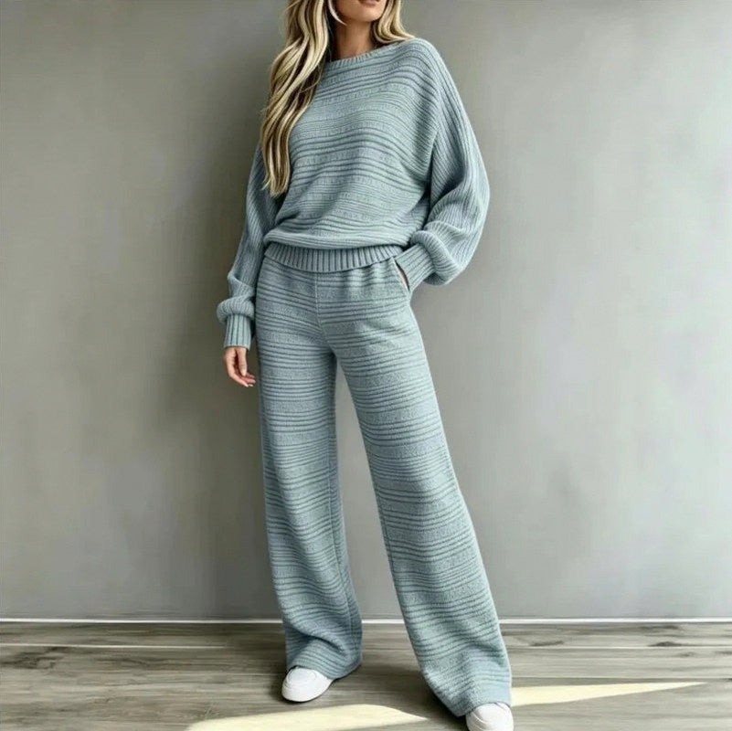 Striped Knit Wide Leg Matching Set