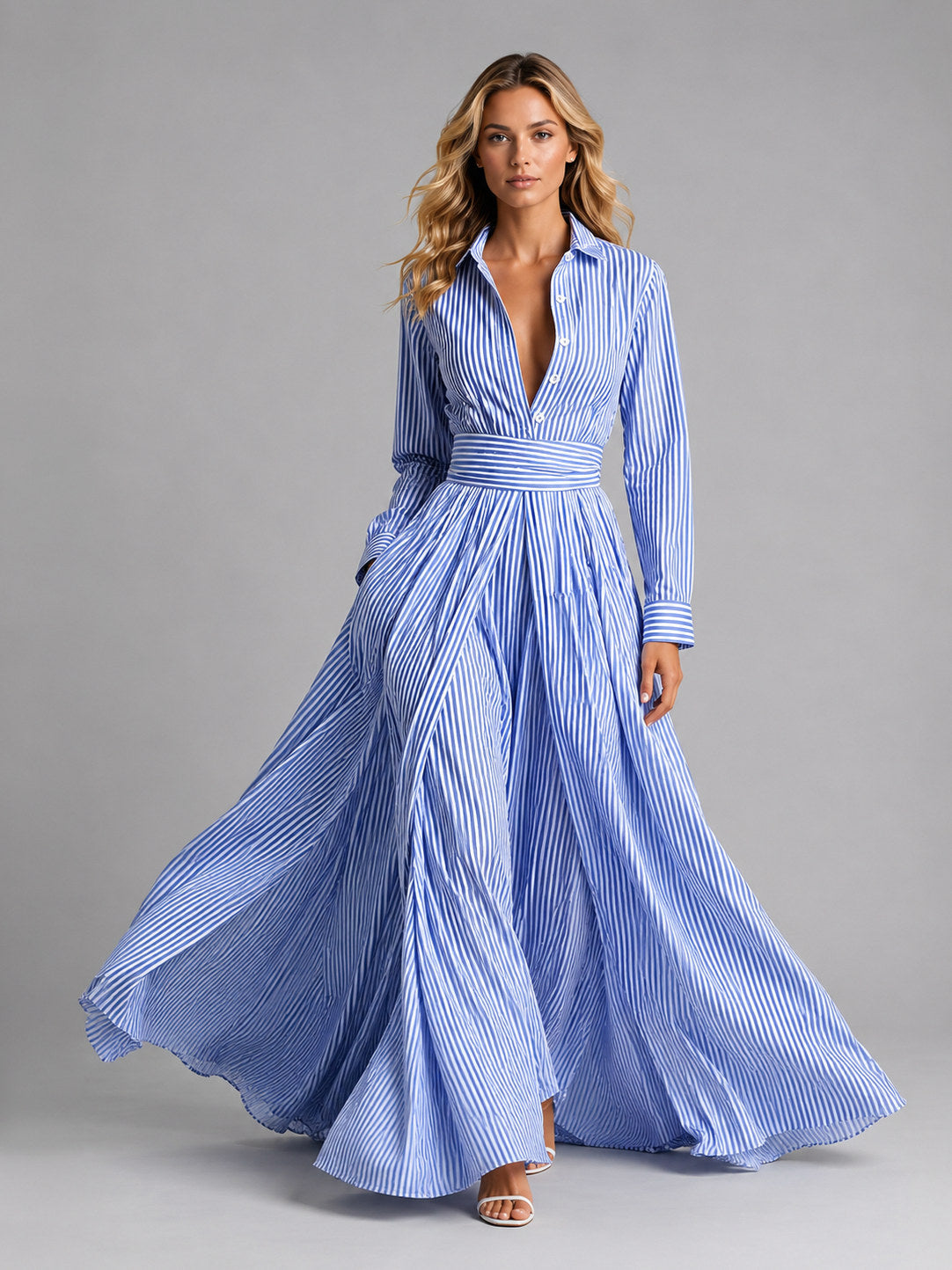 Striped Long Sleeve Shirt Dress