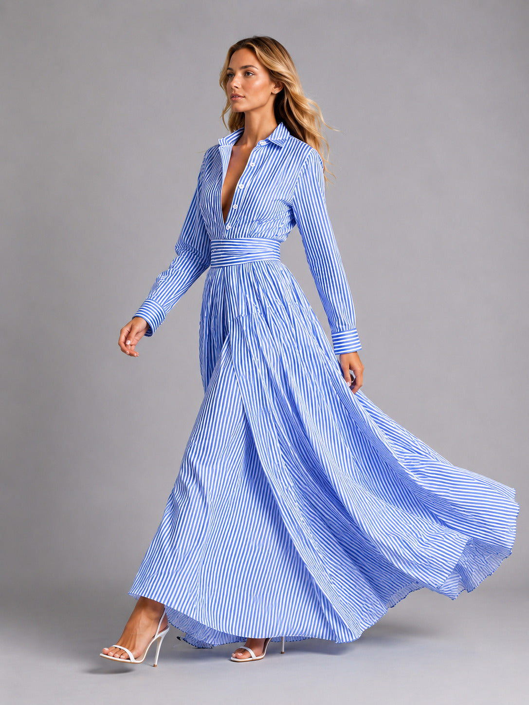 Striped Long Sleeve Shirt Dress