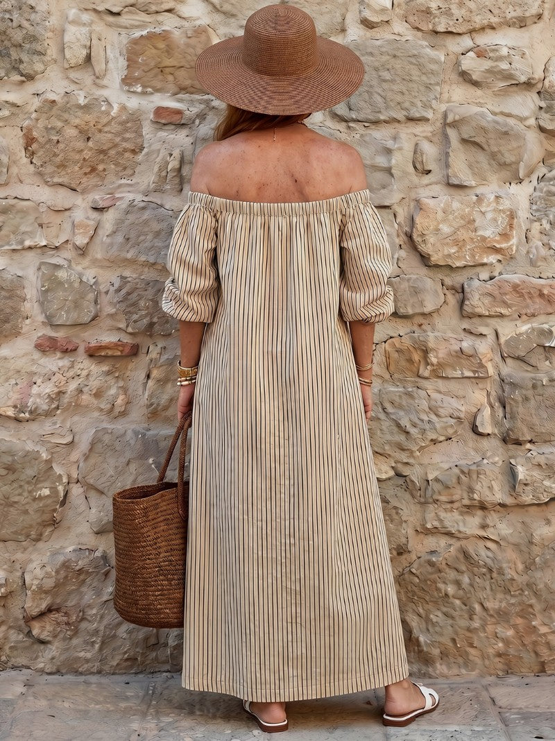 Striped Off Shoulder Maxi Dress